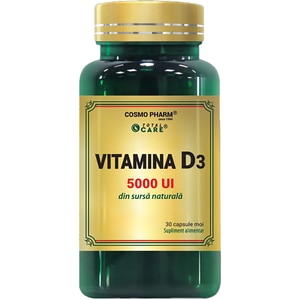 Supliment Vitamina D3 5000 UI, 30 capsule, COSMO PHARM Supliment Vitamina D3 5000 UI, 30 capsule, COSMO PHARM