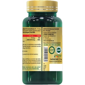 Supliment D3 + K2 (Mk 7), 30 capsule, COSMO PHARM Supliment D3 + K2 (Mk 7), 30 capsule, COSMO PHARM