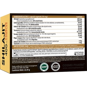Supliment Shilajit 400 mg Premium Complex, 30 capsule, COSMO PHARM Supliment Shilajit 400 mg Premium Complex, 30 capsule, COSMO PHARM