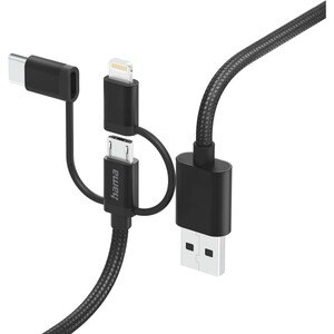 Cablu date 3 in 1 HAMA 201536, USB-A - MicroUSB/Lightning/USB-C, 1.5m, negru Cablu date 3 in 1 HAMA 201536, USB-A - MicroUSB/Lightning/USB-C, 1.5m, negru