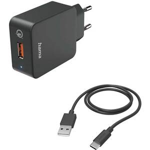 Incarcator retea HAMA 201625, 1xUSB-A, Quick Charge 3.0, 19,5W, Cablu USB-A - USB-C, negru Incarcator retea HAMA 201625, 1xUSB-A, Quick Charge 3.0, 19,5W, Cablu USB-A - USB-C, negru