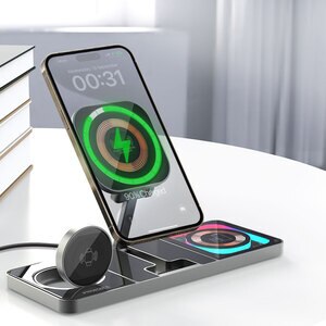 Incarcator wireless PROMATE AuraSlate-Trio, 15W MagSafe, negru Incarcator wireless PROMATE AuraSlate-Trio, 15W MagSafe, negru