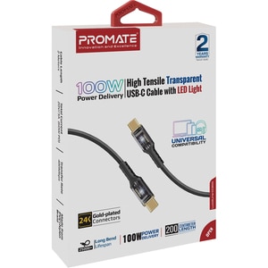 Cablu date PROMATE LucidLine-CC200, USB-C - USB-C, 100W Power Delivery, 2m, negru Cablu date PROMATE LucidLine-CC200, USB-C - USB-C, 100W Power Delivery, 2m, negru