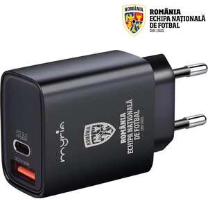 Incarcator retea MYRIA Echipa Nationala de Fotbal MY9092FRF, 1x USB-A, 1x USB-C, Power Delivery (PD) 30W, negru Incarcator retea MYRIA Echipa Nationala de Fotbal MY9092FRF, 1x USB-A, 1x USB-C, Power Delivery (PD) 30W, negru