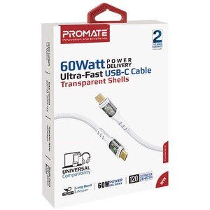 Cablu date PROMATE TransLine-CC, USB-C - USB-C, 60W, 1.2m, alb Cablu date PROMATE TransLine-CC, USB-C - USB-C, 60W, 1.2m, alb