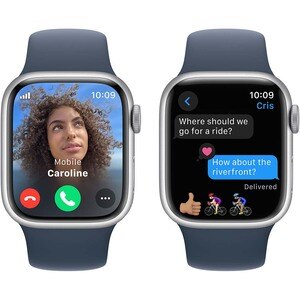 APPLE Watch Series 9, GPS + Cellular, 45mm Silver Stainless Steel Case, Storm Blue Sport Band - M/L APPLE Watch Series 9, GPS + Cellular, 45mm Silver Stainless Steel Case, Storm Blue Sport Band - M/L