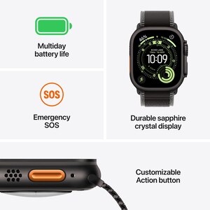 Apple Watch Ultra 3, GPS + Cellular, 49mm, Black Titanium Case, Black Titanium Milanese Loop - Small Apple Watch Ultra 3, GPS + Cellular, 49mm, Black Titanium Case, Black Titanium Milanese Loop - Small