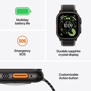 Apple Watch Ultra 3, GPS + Cellular, 49mm, Natural Titanium Case, Blue/Bright Blue Trail Loop - S/M Apple Watch Ultra 3, GPS + Cellular, 49mm, Natural Titanium Case, Blue/Bright Blue Trail Loop - S/M