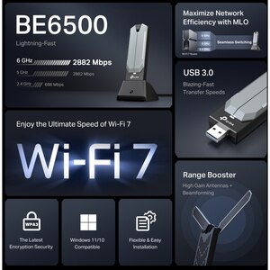 Adaptor USB Wireless TP-LINK Archer TBE400UH BE6500, Wi-Fi 7, Tri-Band 688 + 2882 + 2882 Mbps, gri Adaptor USB Wireless TP-LINK Archer TBE400UH BE6500, Wi-Fi 7, Tri-Band 688 + 2882 + 2882 Mbps, gri