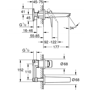 Baterie lavoar GROHE Bauloop 20289001, alama, argintiu Baterie lavoar GROHE Bauloop 20289001, alama, argintiu
