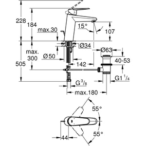 Baterie lavoar GROHE Eurodisc Cosmopolitan 23448002, marimea M, alama, argintiu Baterie lavoar GROHE Eurodisc Cosmopolitan 23448002, marimea M, alama, argintiu