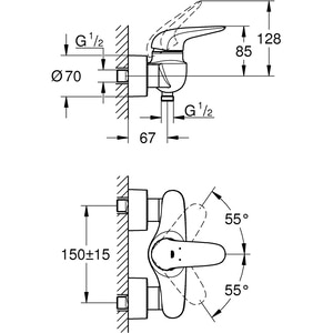 Baterie dus GROHE EuroStyle 23722003, metal, crom Baterie dus GROHE EuroStyle 23722003, metal, crom