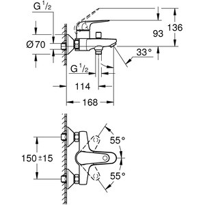 Baterie cada-dus GROHE Swift 24335001, alama sanitara, crom Baterie cada-dus GROHE Swift 24335001, alama sanitara, crom