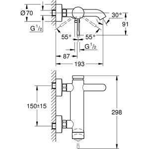 Baterie cada-dus GROHE Essence 25250001, alama sanitara, crom Baterie cada-dus GROHE Essence 25250001, alama sanitara, crom