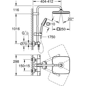 Sistem dus GROHE Vitalio Cube 250 26696001, termostat, 1 functie, crom Sistem dus GROHE Vitalio Cube 250 26696001, termostat, 1 functie, crom