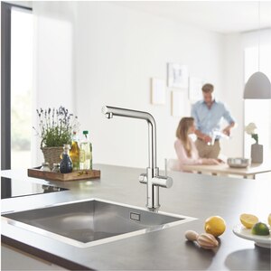 Baterie bucatarie cu unitate de racire si filtru GROHE Blue Home 31454001, metal, argintiu Baterie bucatarie cu unitate de racire si filtru GROHE Blue Home 31454001, metal, argintiu