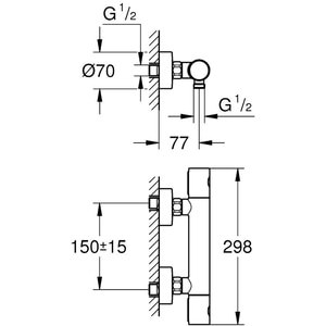 Baterie dus GROHE Grohtherm 1000 Cosmo 34065GN2, alama, auriu Baterie dus GROHE Grohtherm 1000 Cosmo 34065GN2, alama, auriu