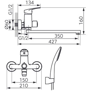 Set baterie cada-dus FERRO Isso BIS55A, alama sanitara, argintiu Set baterie cada-dus FERRO Isso BIS55A, alama sanitara, argintiu