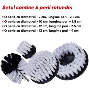 Set 4 perii auto ROLL FAST 10093R, polipropilena, alb-negru Set 4 perii auto ROLL FAST 10093R, polipropilena, alb-negru