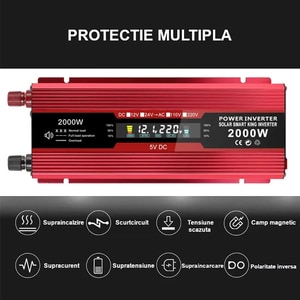 Invertor de tensiune CARMAER 12000R, 2000W, 12V, 220V Invertor de tensiune CARMAER 12000R, 2000W, 12V, 220V