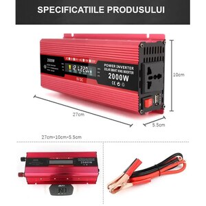 Invertor de tensiune CARMAER 12000R, 2000W, 12V, 220V Invertor de tensiune CARMAER 12000R, 2000W, 12V, 220V