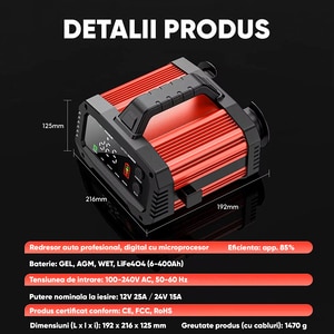 Redresor auto FOXSUR 12250R, 12V 25A, 24V 25A, rosu Redresor auto FOXSUR 12250R, 12V 25A, 24V 25A, rosu
