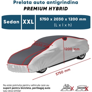 Prelata auto WALSER Premium Hybrid XXL, 575 x 203 x 120 cm, gri Prelata auto WALSER Premium Hybrid XXL, 575 x 203 x 120 cm, gri