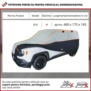 Prelata auto WALSER M SUV, 460 x 175 x 145 cm, antigrindina, argintiu-negru Prelata auto WALSER M SUV, 460 x 175 x 145 cm, antigrindina, argintiu-negru
