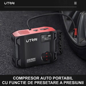 Starter auto UTRAI Jstar 5, 12V, 2500A, 27000mAh, USB, compresor, lanterna, negru Starter auto UTRAI Jstar 5, 12V, 2500A, 27000mAh, USB, compresor, lanterna, negru