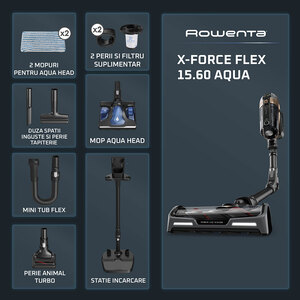 Aspirator vertical ROWENTA X-Force Flex 15.60 RH99G1WO, 0.9l, 32.4V, autonomie max 80 min, negru-auriu Aspirator vertical ROWENTA X-Force Flex 15.60 RH99G1WO, 0.9l, 32.4V, autonomie max 80 min, negru-auriu