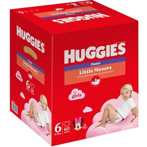 Scutece chilotel HUGGIES Little Movers Pants Box nr 6, Fata, 15-25 kg, 60 buc Scutece chilotel HUGGIES Little Movers Pants Box nr 6, Fata, 15-25 kg, 60 buc