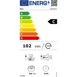 Uscator de rufe BEKO B5T68243, Aquawave, Pompa de caldura, 8kg, 15 programe, Clasa C, alb Uscator de rufe BEKO B5T68243, Aquawave, Pompa de caldura, 8kg, 15 programe, Clasa C, alb