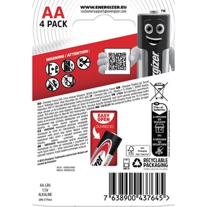 Baterii alcaline ENERGIZER AA, 1.5V, 4 bucati Baterii alcaline ENERGIZER AA, 1.5V, 4 bucati