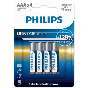 Baterie alcalina PHILIPS LR03E4B, AAA, 4 bucati Baterie alcalina PHILIPS LR03E4B, AAA, 4 bucati
