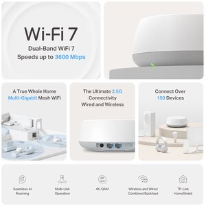 Sistem Wireless Mesh Gigabit TP-LINK Deco BE25 BE3600, Wi-Fi 7, Dual Band 688 + 2882 Mbps, 3 buc, alb Sistem Wireless Mesh Gigabit TP-LINK Deco BE25 BE3600, Wi-Fi 7, Dual Band 688 + 2882 Mbps, 3 buc, alb