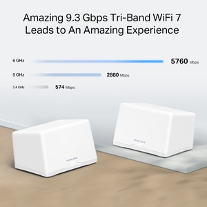 Sistem Wireless Mesh Gigabit MERCUSYS Halo H47BE BE9300, Wi-Fi 7, Tri Band 574 + 2880 + 5760 Mbps, 2 buc, alb Sistem Wireless Mesh Gigabit MERCUSYS Halo H47BE BE9300, Wi-Fi 7, Tri Band 574 + 2880 + 5760 Mbps, 2 buc, alb