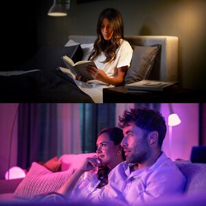 Kit 3 becuri LED Smart PHILIPS Hue Essential, E27, 8W, 806lm, Wi-Fi, lumina variabila + Consola Kit 3 becuri LED Smart PHILIPS Hue Essential, E27, 8W, 806lm, Wi-Fi, lumina variabila + Consola