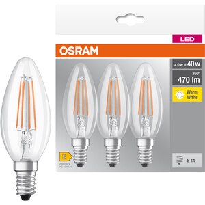 Set 3 becuri LED OSRAM filament, E14, 4W, 470lm, lumina calda Set 3 becuri LED OSRAM filament, E14, 4W, 470lm, lumina calda