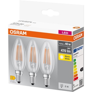 Set 3 becuri LED OSRAM filament, E14, 4W, 470lm, lumina calda Set 3 becuri LED OSRAM filament, E14, 4W, 470lm, lumina calda