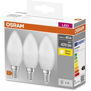 Set 3 becuri LED OSRAM, E14, 4.9W, 470lm, lumina calda Set 3 becuri LED OSRAM, E14, 4.9W, 470lm, lumina calda