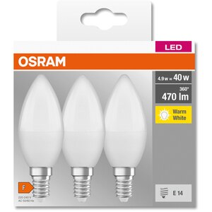 Set 3 becuri LED OSRAM, E14, 4.9W, 470lm, lumina calda Set 3 becuri LED OSRAM, E14, 4.9W, 470lm, lumina calda