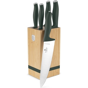 Set cutite BERLINGER HAUS BH/2751 + suport bambus, 5 piese, otel, 9-20cm, verde Set cutite BERLINGER HAUS BH/2751 + suport bambus, 5 piese, otel, 9-20cm, verde