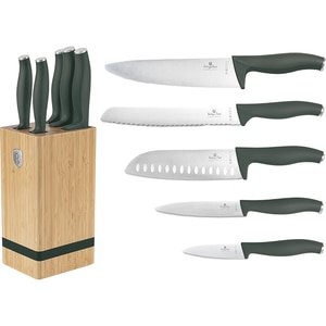Set cutite BERLINGER HAUS BH/2751 + suport bambus, 5 piese, otel, 9-20cm, verde Set cutite BERLINGER HAUS BH/2751 + suport bambus, 5 piese, otel, 9-20cm, verde