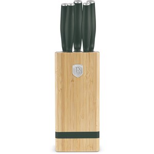 Set cutite BERLINGER HAUS BH/2751 + suport bambus, 5 piese, otel, 9-20cm, verde Set cutite BERLINGER HAUS BH/2751 + suport bambus, 5 piese, otel, 9-20cm, verde