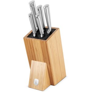 Set cutite BERLINGER HAUS BH/2805 + suport bambus, 5 piese, otel, 9-20cm, argintiu Set cutite BERLINGER HAUS BH/2805 + suport bambus, 5 piese, otel, 9-20cm, argintiu
