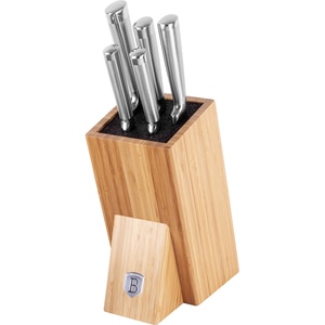 Set cutite BERLINGER HAUS BH/2805 + suport bambus, 5 piese, otel, 9-20cm, argintiu Set cutite BERLINGER HAUS BH/2805 + suport bambus, 5 piese, otel, 9-20cm, argintiu