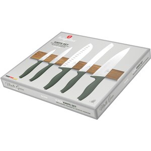 Set cutite BERLINGER HAUS BH/2978 + suport magnetic, 5 piese, otel, 9-20cm, verde Set cutite BERLINGER HAUS BH/2978 + suport magnetic, 5 piese, otel, 9-20cm, verde