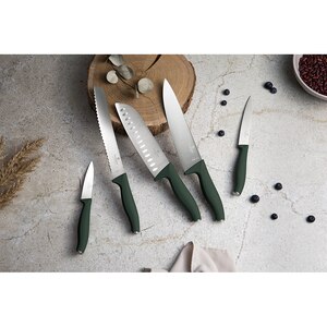 Set cutite BERLINGER HAUS BH/2978 + suport magnetic, 5 piese, otel, 9-20cm, verde Set cutite BERLINGER HAUS BH/2978 + suport magnetic, 5 piese, otel, 9-20cm, verde