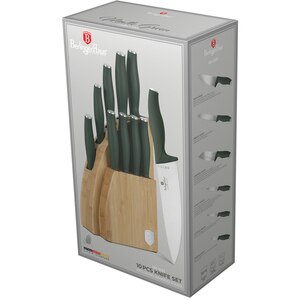 Set cutite BERLINGER HAUS BH/3123 + suport bambus, 9 piese, otel, 9-20cm, verde Set cutite BERLINGER HAUS BH/3123 + suport bambus, 9 piese, otel, 9-20cm, verde