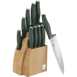 Set cutite BERLINGER HAUS BH/3123 + suport bambus, 9 piese, otel, 9-20cm, verde Set cutite BERLINGER HAUS BH/3123 + suport bambus, 9 piese, otel, 9-20cm, verde